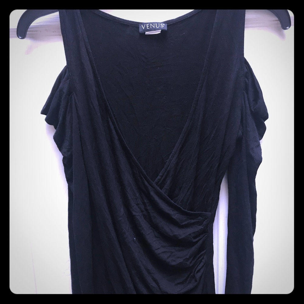 Comfy Black Venus Peep Shoulder Long Sleeve Shirt
